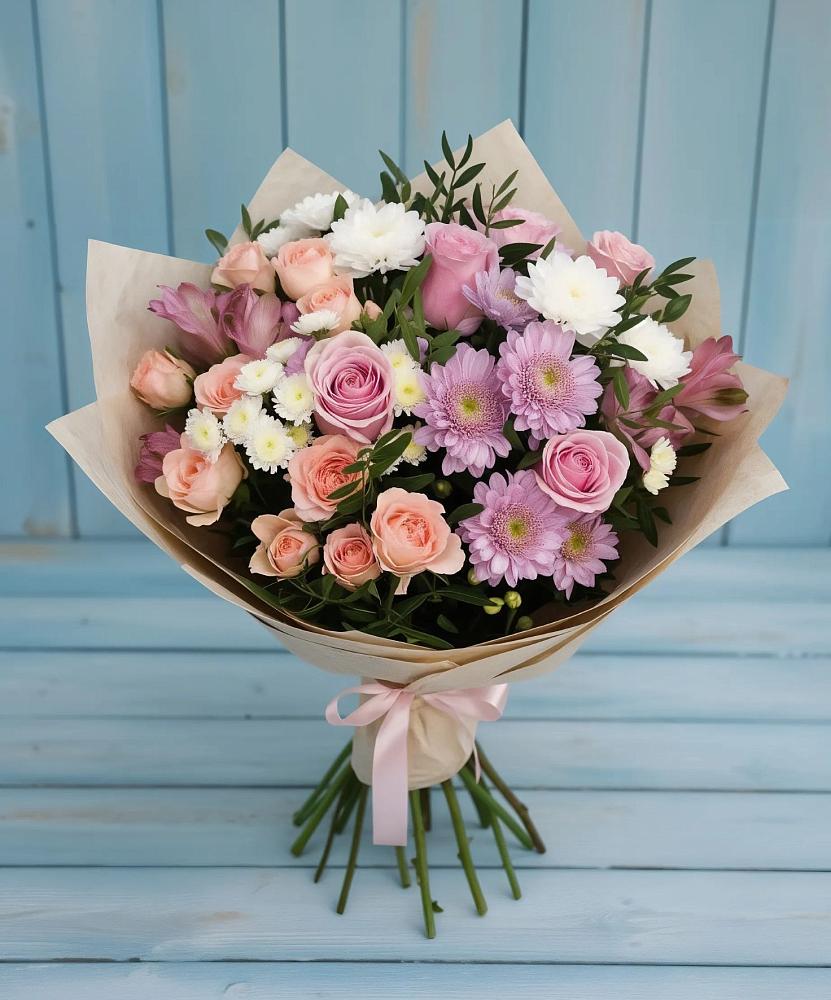 Букет цветов из: Хризантемы, Розы и Альстромерии в Нестеровском