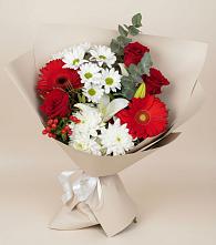 Букет цветов из:  Розы, Хризантемы, Герберы и Лилии в Нестеровском