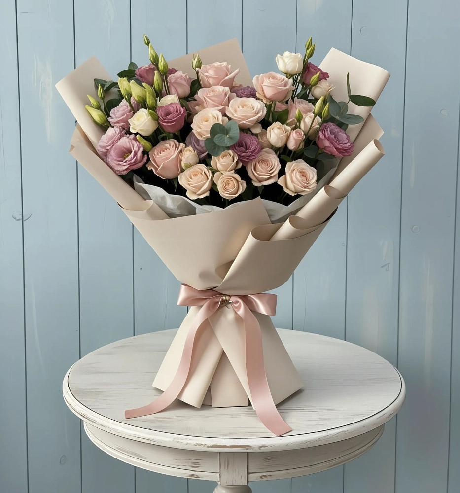 Букет цветов из: Розы и Лизиантусы в Нестеровском