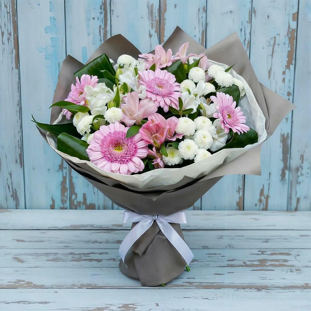 Букет цветов из: Герберы, Альстромерии и Хризантемы в Нестеровском